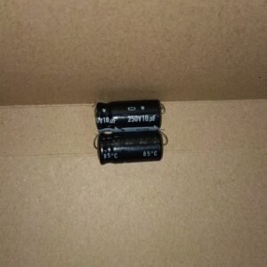 9665 kapasitor capacitor elco elko 10uf 10 uf 10mf 10 mf 250v 250volt 250 volt 250v10uf 250v10mf axial kaki kanan kiri