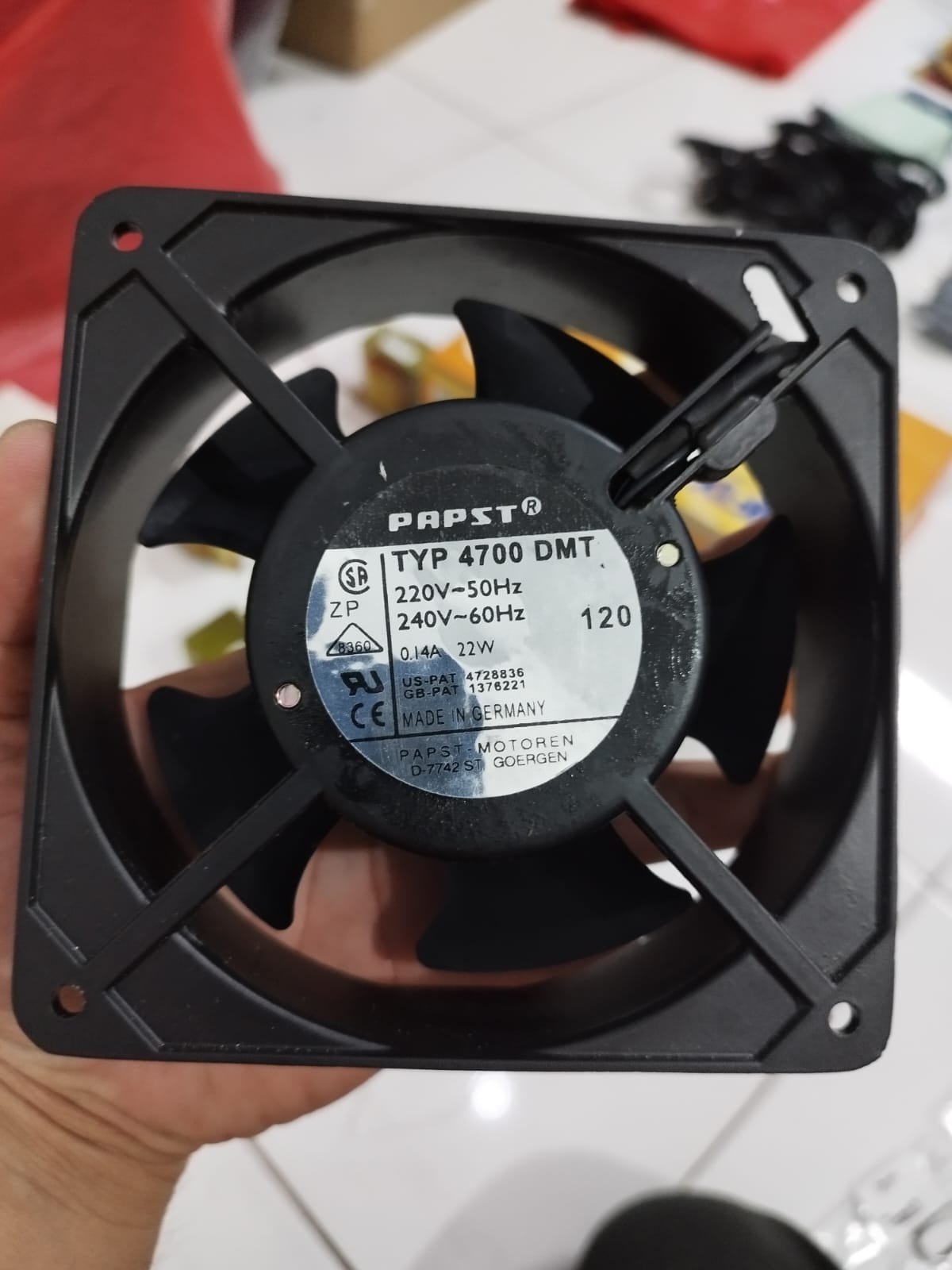 pcmc0004 exhaust fan kipas pendingin angin 12x12x38 12cm 12 cm 12x12 typ4700dmt typ 4700 dmt papst ebmpapst ebm papst 220v 220volt 220 volt 220vac vac ac - Gambar 2
